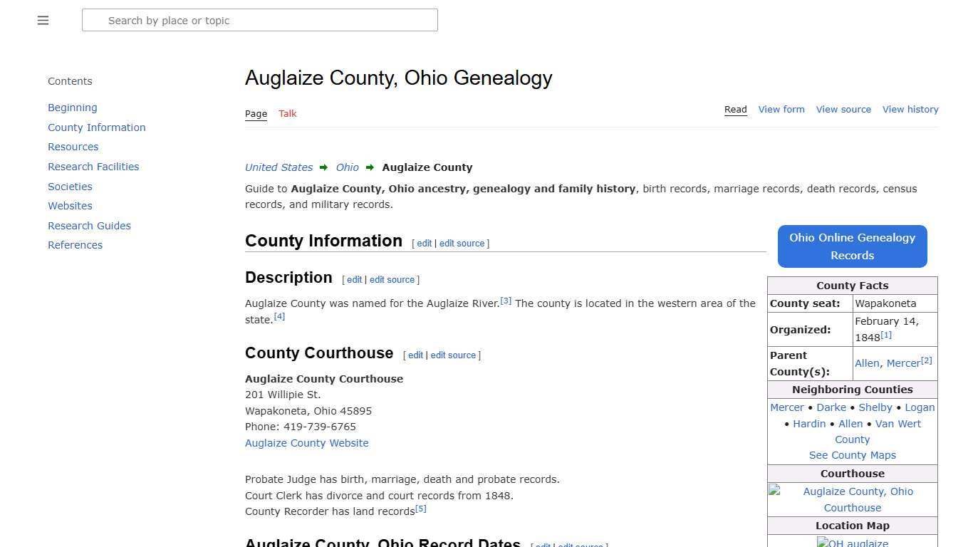 Auglaize County, Ohio Genealogy • FamilySearch